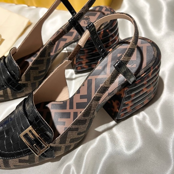 ❌ SOLD ❌ Fendi Jacquard Calfskin FF Tortoise Slingback Size 36.5 - Picture 6 of 13